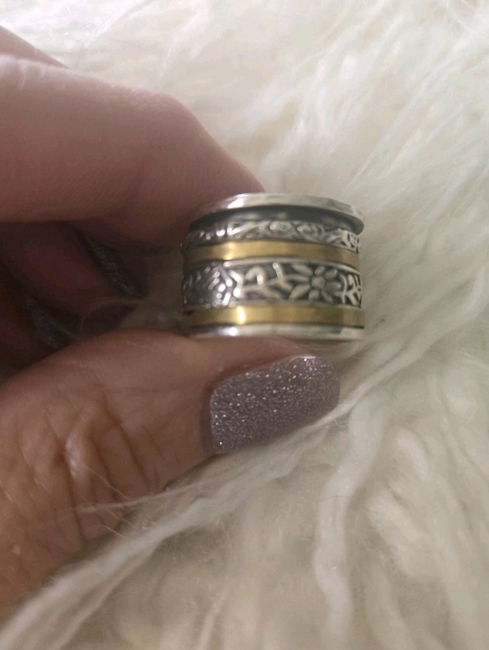 Silpada Twirl Spinner SS/Brass Retired Ring Size 6.5